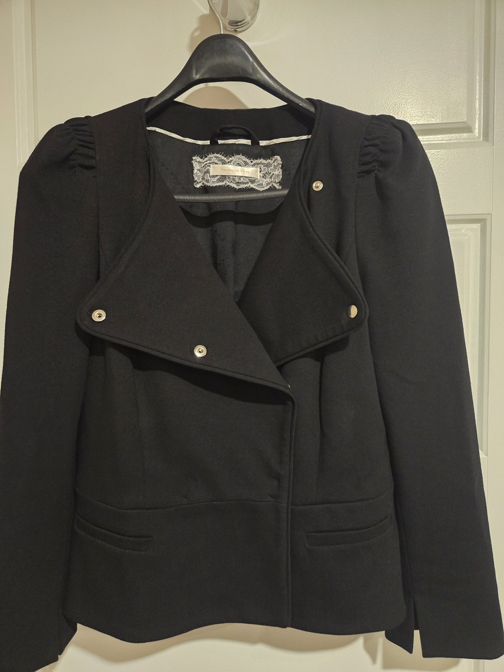 Patrizia Pepe Vintage Cropped Asymmetrical Moto Blazer Jacket Black IT Small